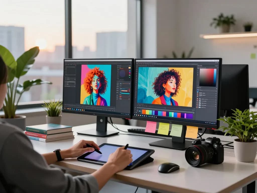 AI image editing workstation showcasing nano banana flash capabilities and creativity.