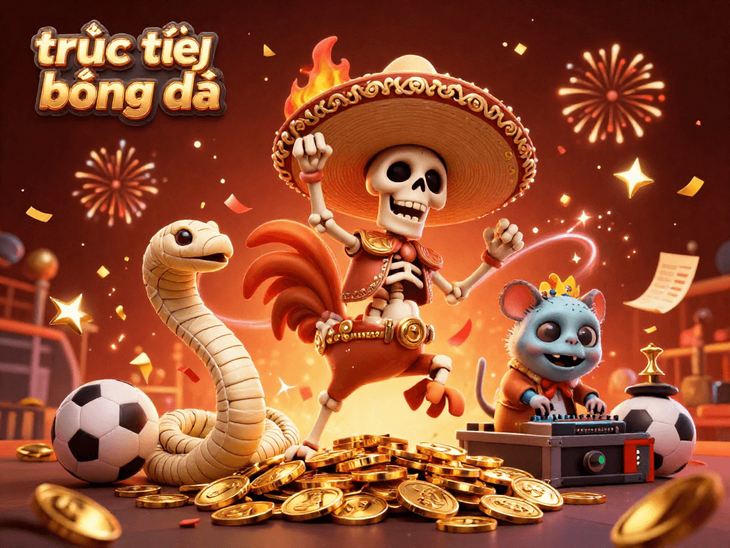 Experience trực tiếp bóng đá excitement with dynamic characters and vibrant celebratory elements, perfect for fans.
