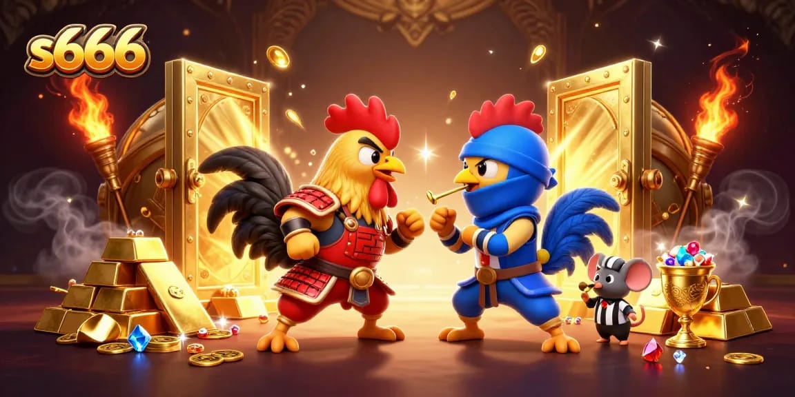 Engage in the thrilling atmosphere of s666 with dynamic fighting roosters and treasure elements.