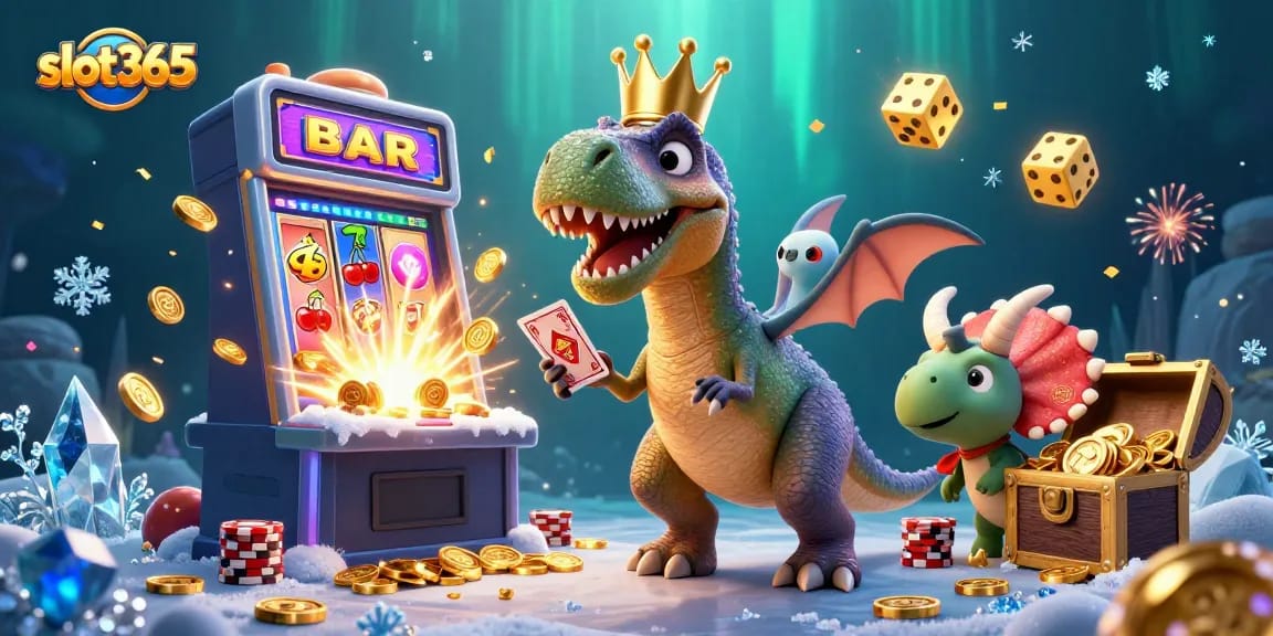 Experience thrilling gameplay at slot365 with dynamic characters and jackpot excitement in this vibrant illustration.