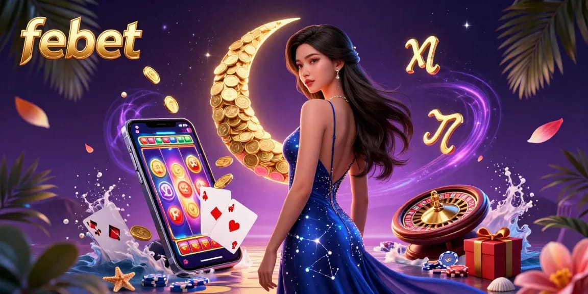 Win big at febet with an elegant casino illustration showcasing a fortune-themed scene.