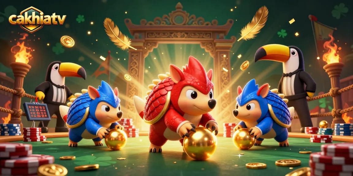 Cakhiatv dynamic online sports betting scene featuring colorful pangolins interacting amid gambling elements.