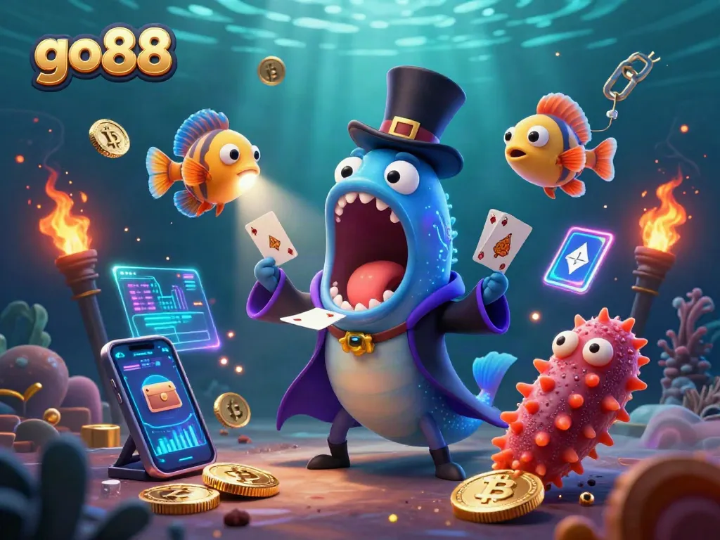 Experience thrilling action with go88 in a vibrant underwater casino scene featuring magical sea creatures.