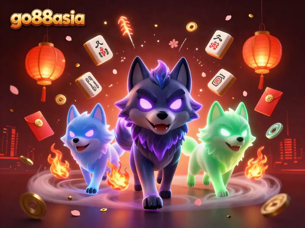 Engage with go88asia's vibrant casino adventure featuring a spectral wolf pack in a mystical scene.
