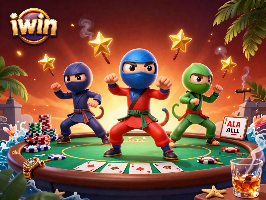 iwin chameleon ninjas showcase poker skills in a vibrant casino-themed battle