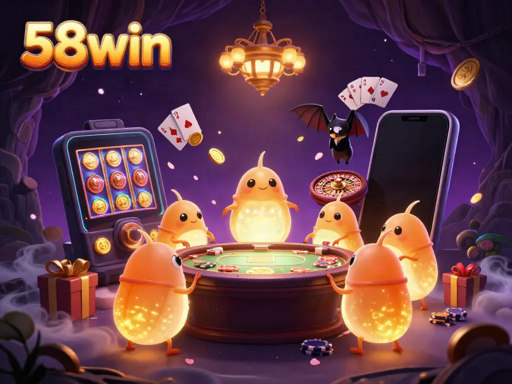 Experience the magic of 58win casino with glowing characters and dynamic gaming elements in a vibrant setting.