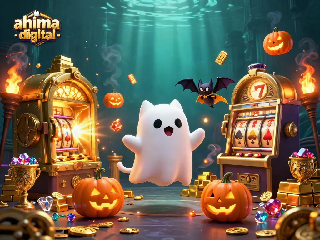 Win big with ahimajournal-digital's vibrant casino adventure featuring a ghostly cat and mystical treasures.