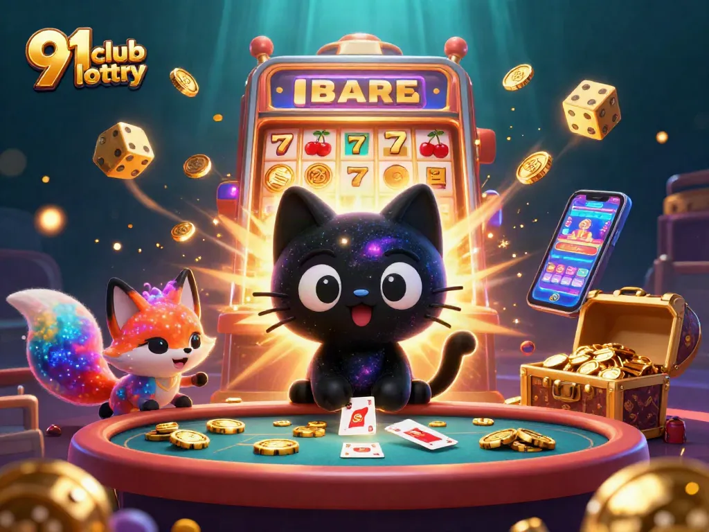 Experience the excitement of 91 club lottery with a dynamic casino scene featuring colorful characters and game elements.
