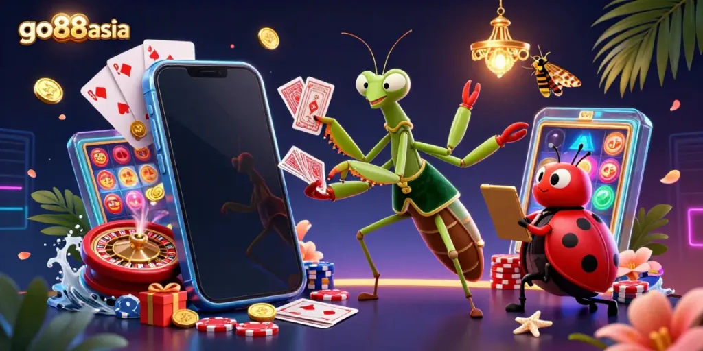 Experience the excitement of go88asia with immersive 3D gaming characters in a vibrant casino scene.