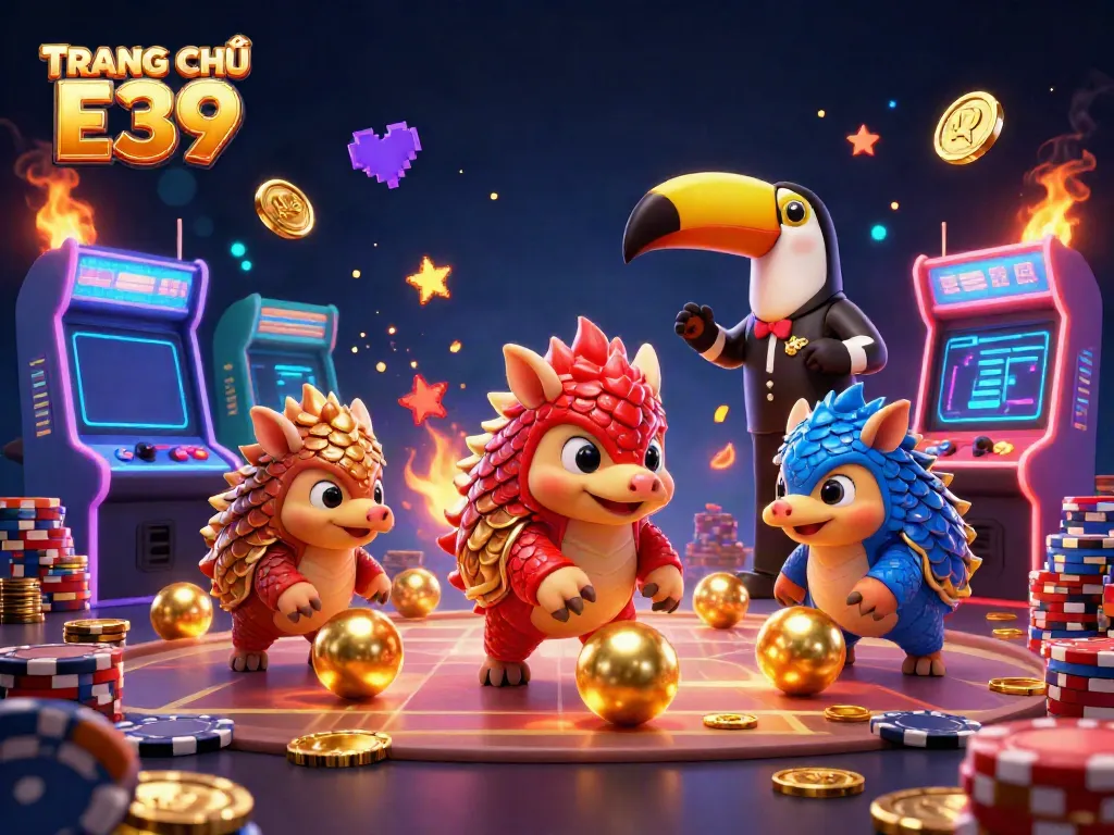 Play with TRANG CHỦ E39 — rival pangolins in intense casino action, vibrant game elements, and dazzling effects.