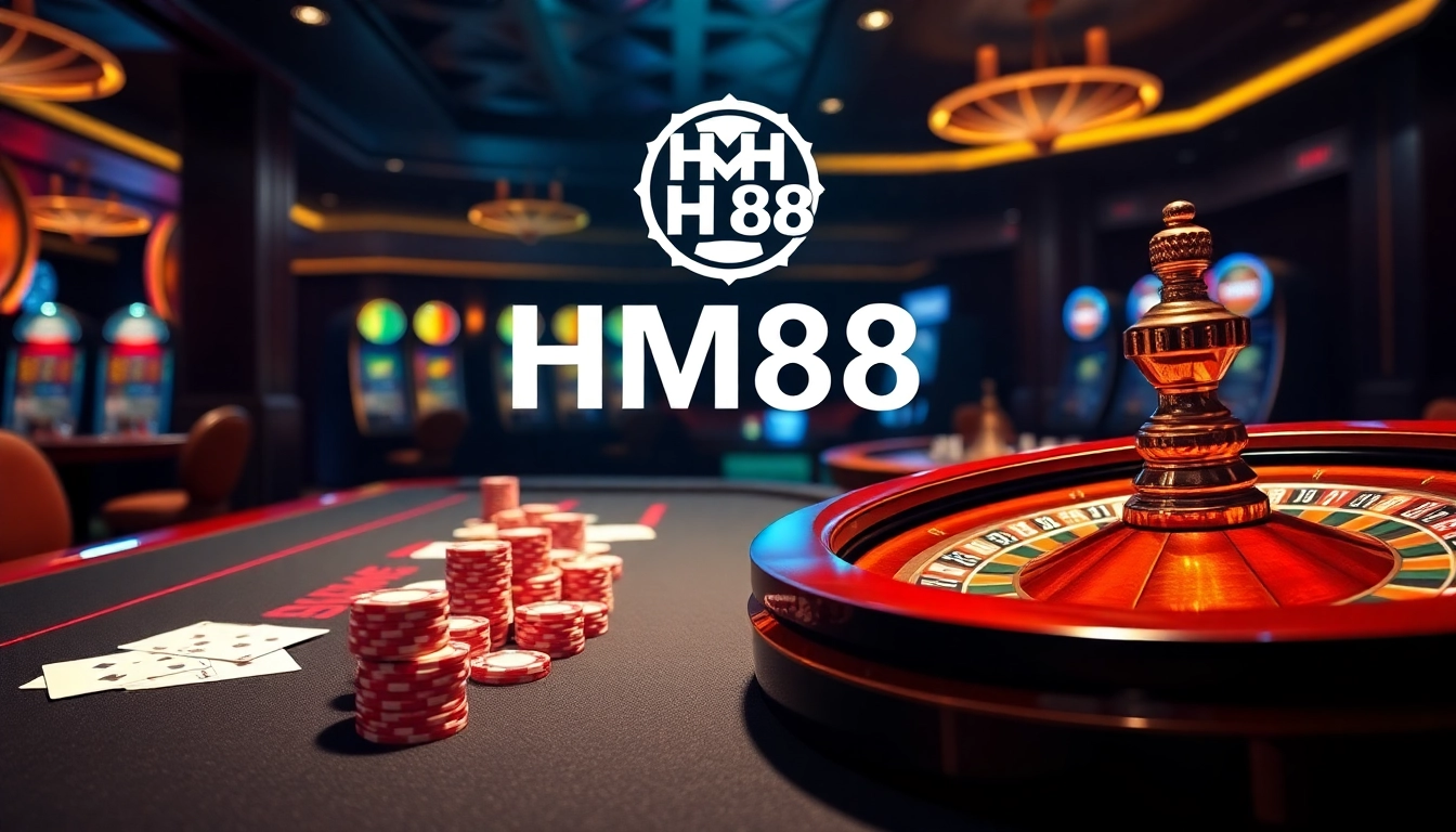 Engaging players in a vibrant HM88 online casino atmosphere with cards and poker chips.