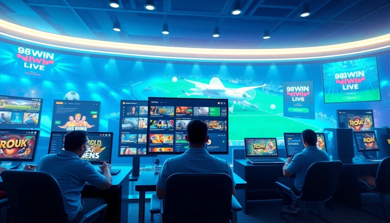 Interactive gaming interface showcasing 98winwin.live's features for online betting and casino games.