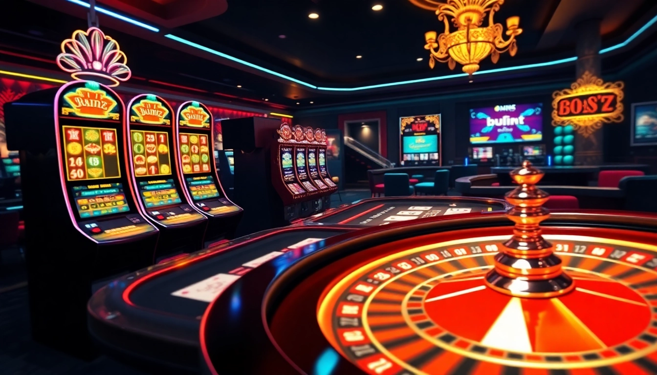 Engaging online gambling interface from https://king88sa.com/ featuring vibrant slots, poker tables, and a spinning roulette wheel.