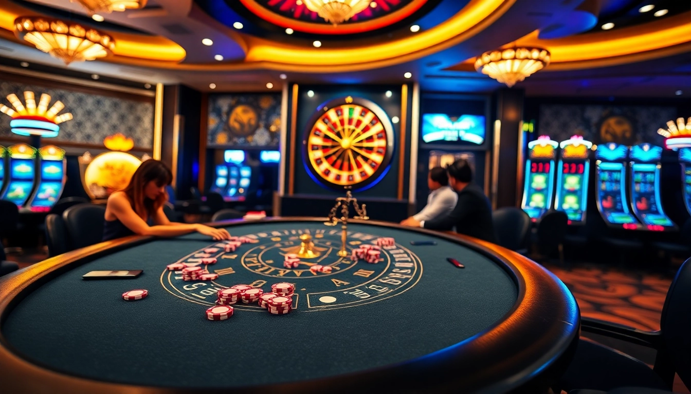 Engage in thrilling gameplay at https://tg88-casino.com/ with vibrant slot machines and a roulette wheel.