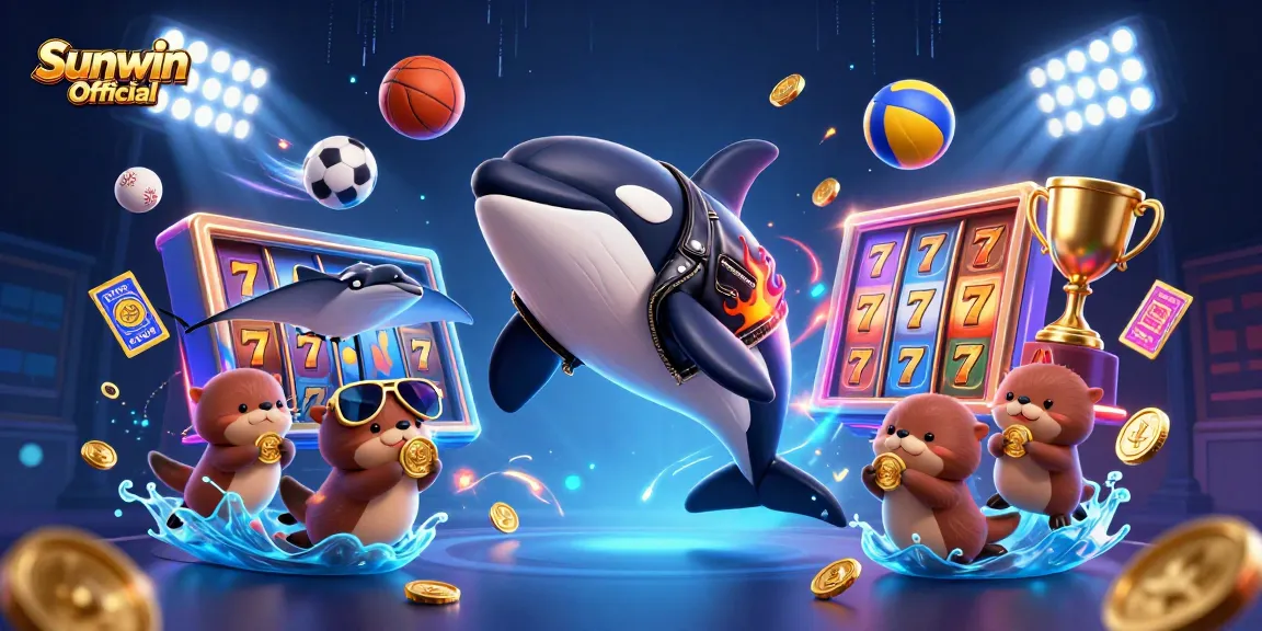 Experience Sunwin Official's vibrant slot games with animated characters and winning elements in a thrilling 3D scene.