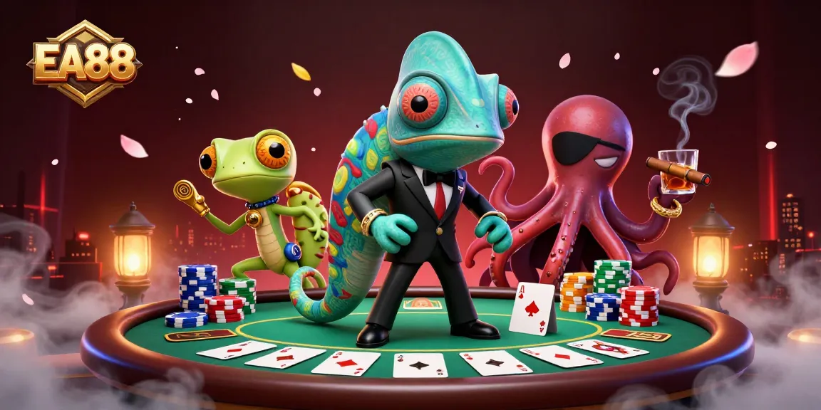 Experience the thrill of EA88 with a vibrant poker scene illustrated in 3D featuring animated characters.