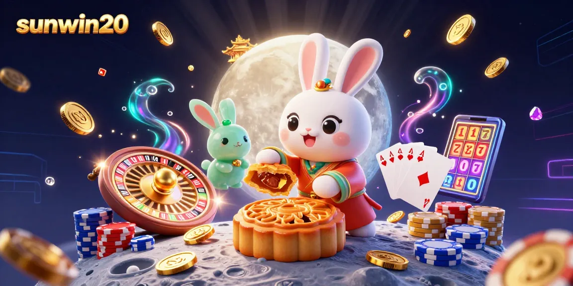 Experience the thrill of sunwin20 as a moon rabbit reveals hidden poker chips in this vibrant casino scene.