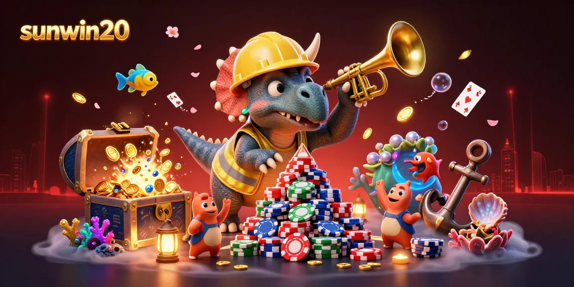 Experience exciting gameplay with sunwin20 as cartoon characters celebrate around vibrant casino elements.