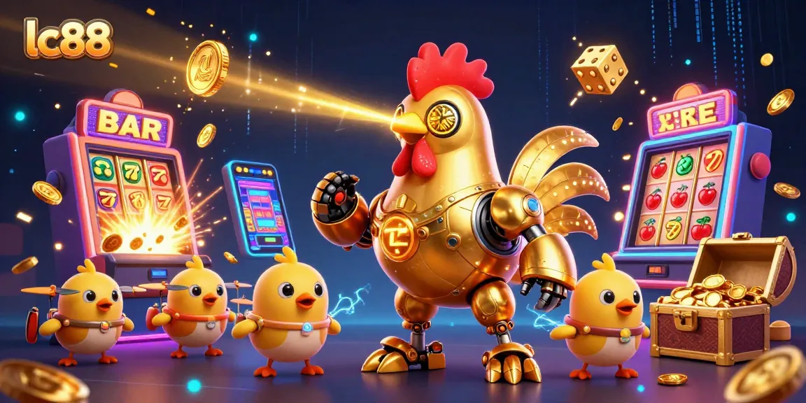 Join lc88's exciting slot adventure with a golden rooster robot and baby chick drones!